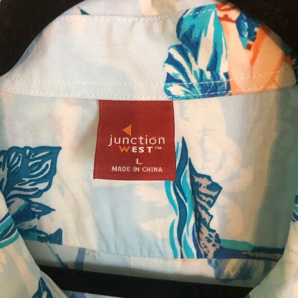 Junction West Tiki Pin-up Tropical Shirt Short Sleeve Button Front Men's Size L - Picture 2 of 5